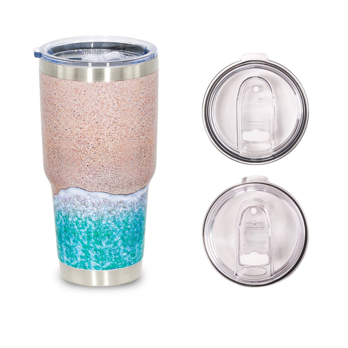 Tumbler JIU HONG CHAO con tapa deslizante, ideal para playa y viajes.