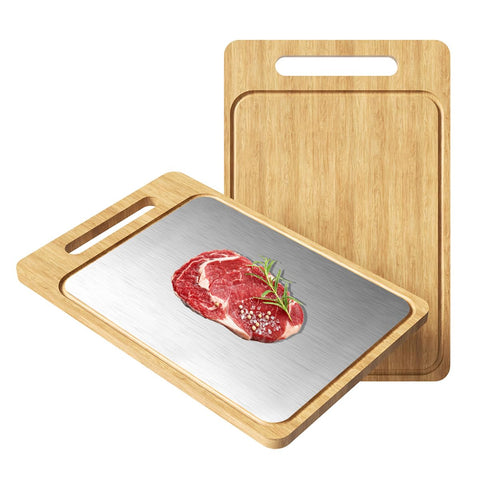 Jiwasio tabla doble cara titanio-bambú, superficie resistente para carne y verduras.
