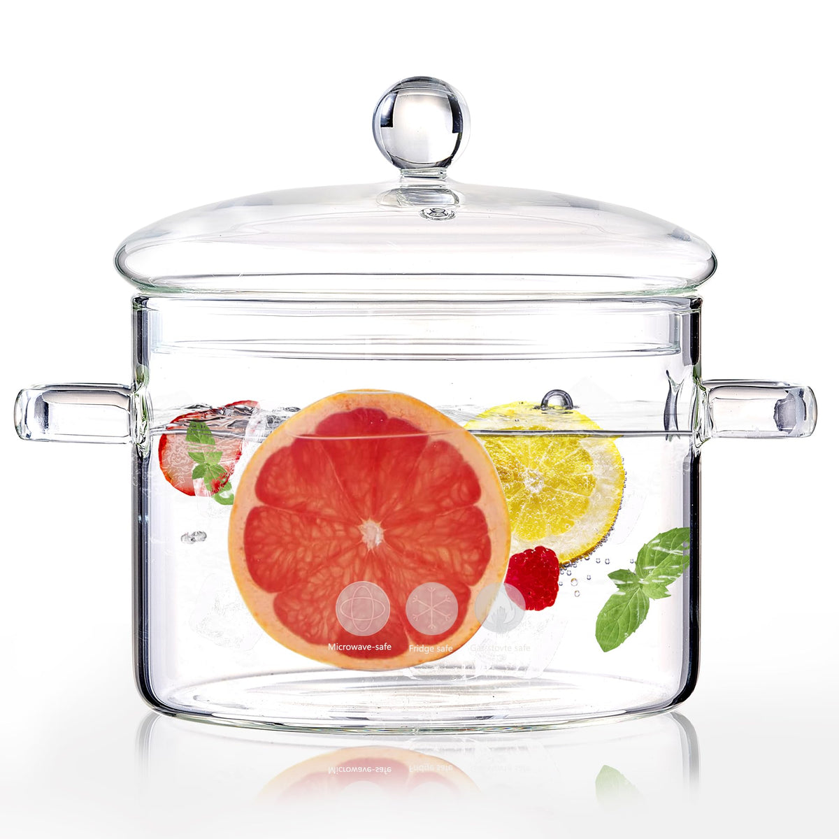 Cazo de vidrio Jjojcll con tapa, vista general para hervir sopas y caldos.