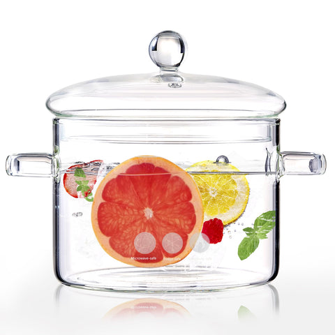 Cazo de vidrio Jjojcll con tapa, vista general para hervir sopas y caldos.
