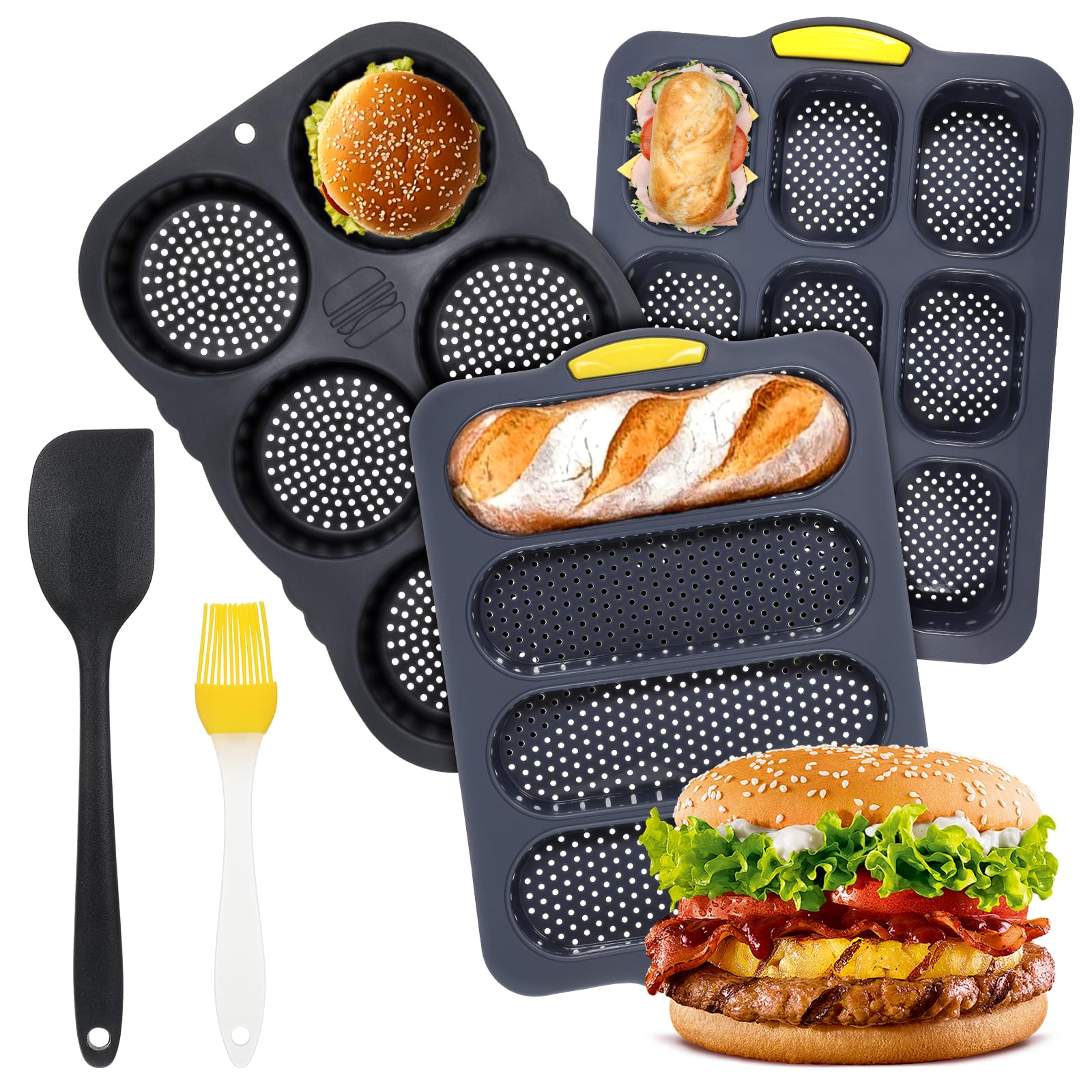 JJUNW molde hamburguesa silicona 4 tazas: liberación fácil para bollos caseros.
