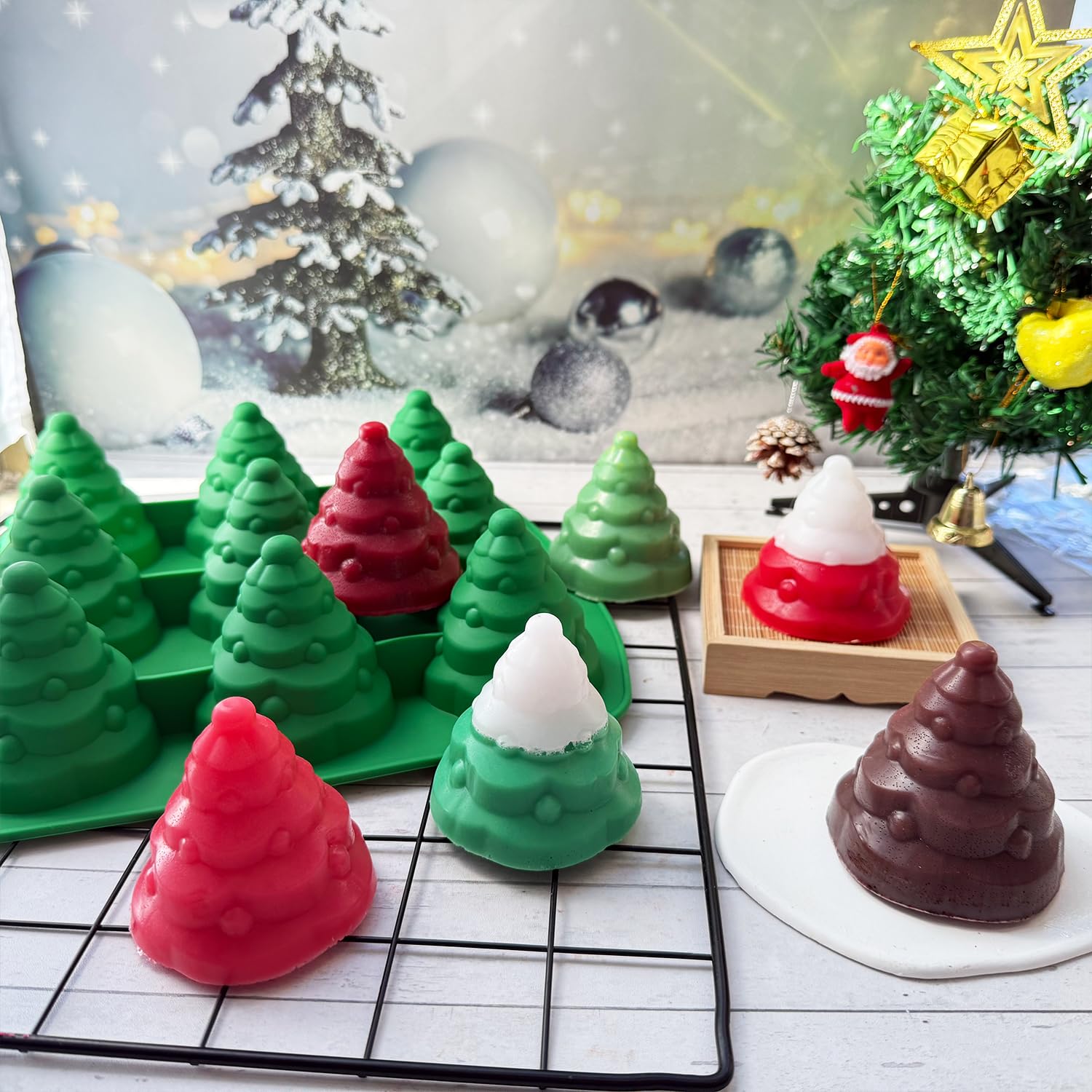 Molde JJzxwish árbol Navidad silicona para velas decorativas