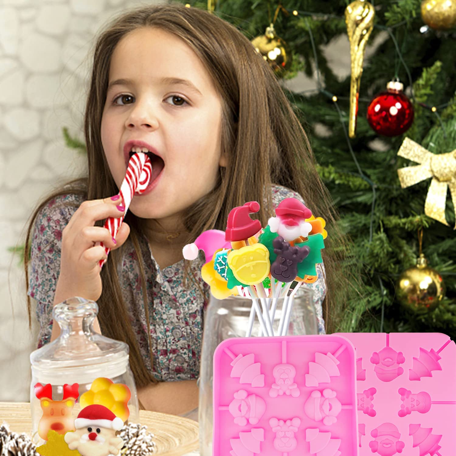Moldes JJzxwish para piruletas en forma de árbol navideño, perfectos para fiestas.
