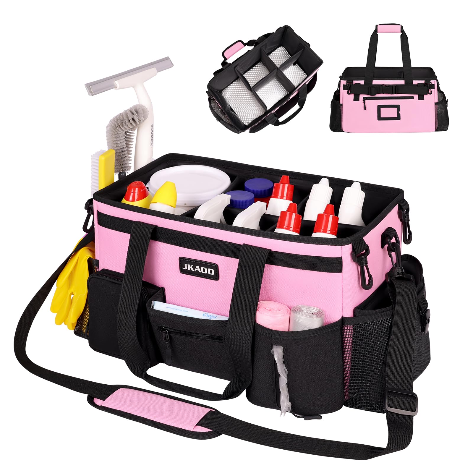 JKAOO bolsa de limpieza rosa sostenida por la mano para transporte diario