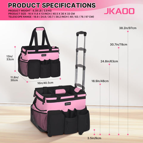 Carrito de limpieza JKAOO con ruedas 360 grados para maniobras suaves.