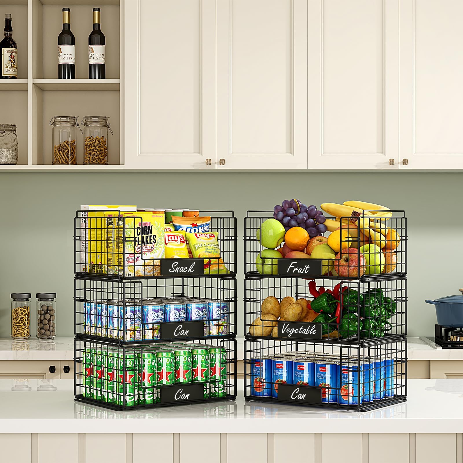 Conjunto de tres canastas JKsmart con acabado mate negro para cocina y baño.