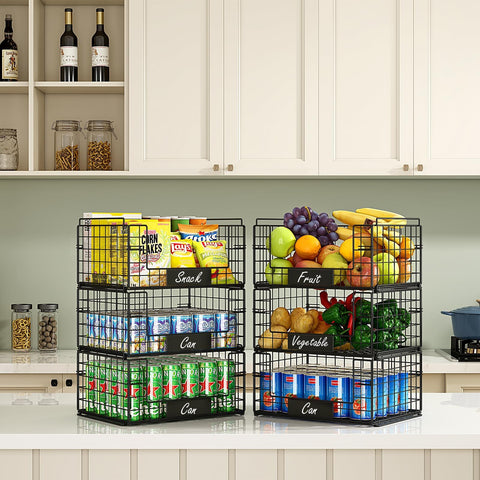 Conjunto de tres canastas JKsmart con acabado mate negro para cocina y baño.