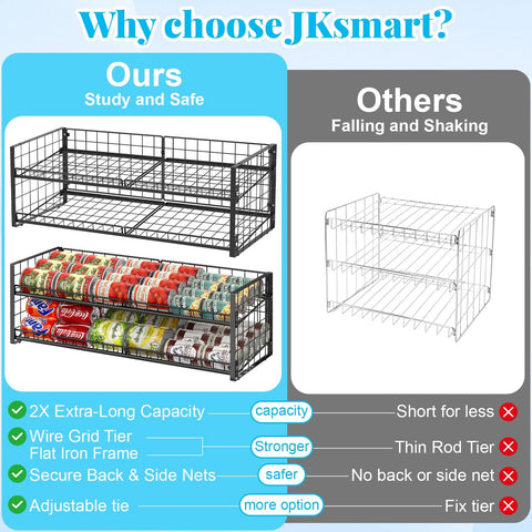 JKsmart compatible con estantes de despensa para ahorro de espacio.