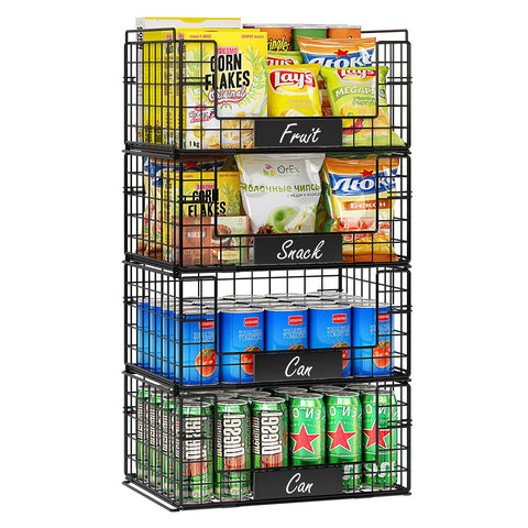 Cesta JKsmart apilable de metal con asas para despensa, ordena alimentos.