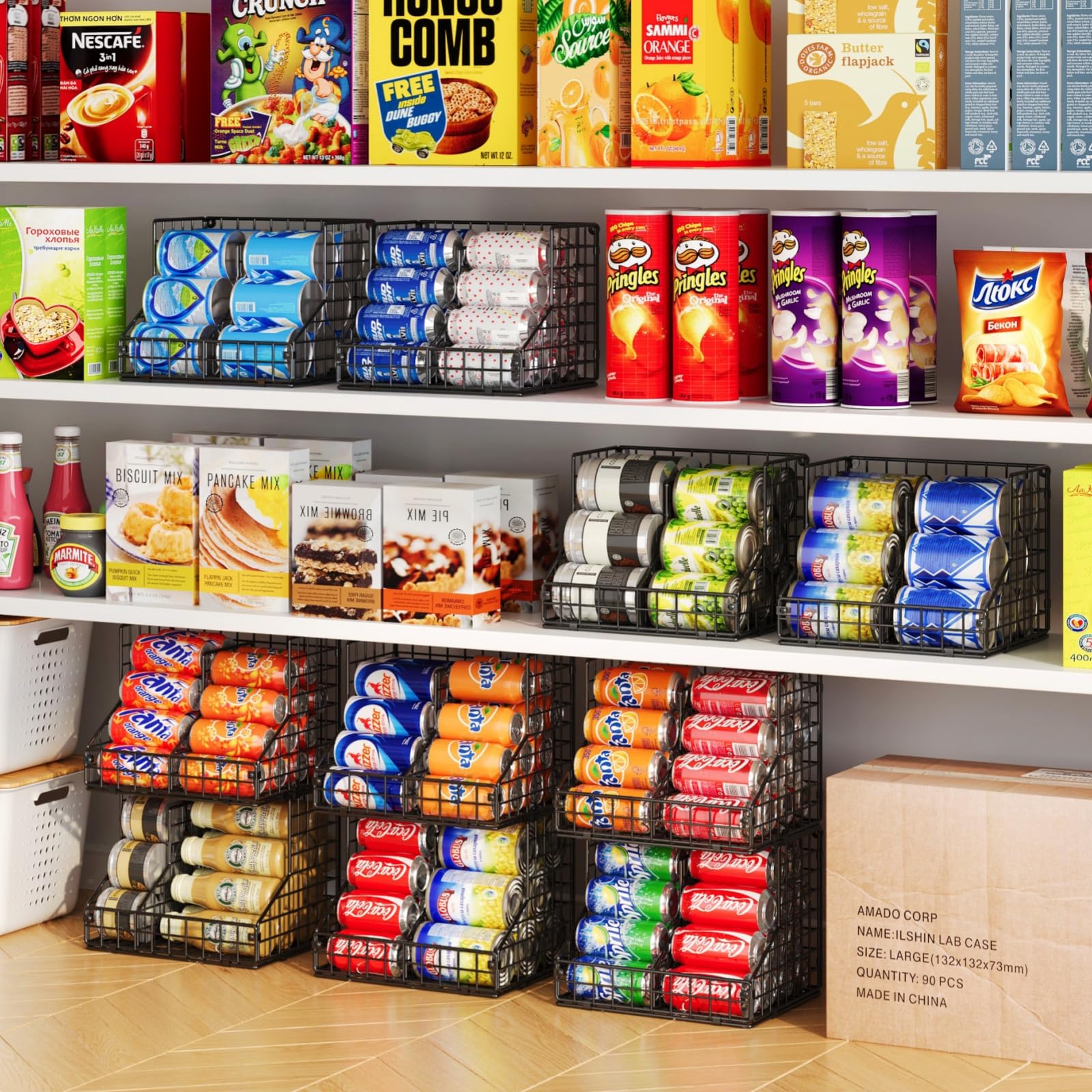 Cestas de metal JKsmart duraderas para soportar varias latas en la despensa.