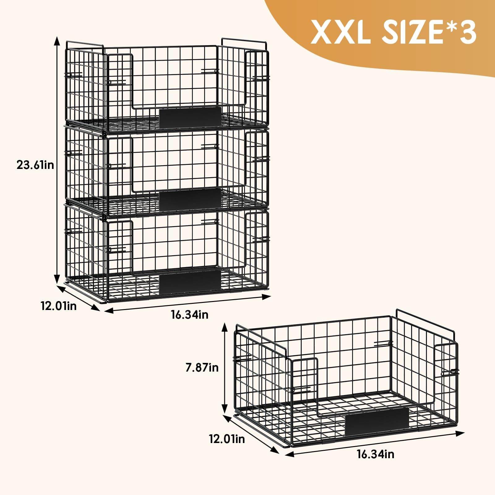 Conjunto JKsmart de tres cestas apilables para maximizar el espacio disponible.