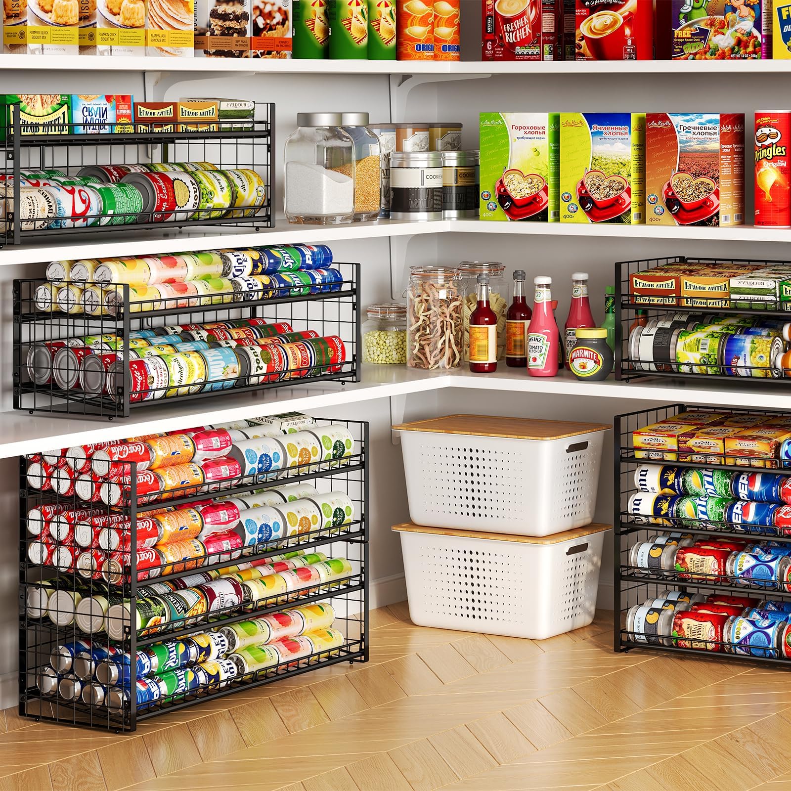 JKsmart organizador de latas admite tamaños variados para almacenar.