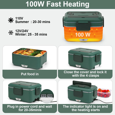 Calentamiento rápido de 100W mantiene la comida caliente durante el viaje