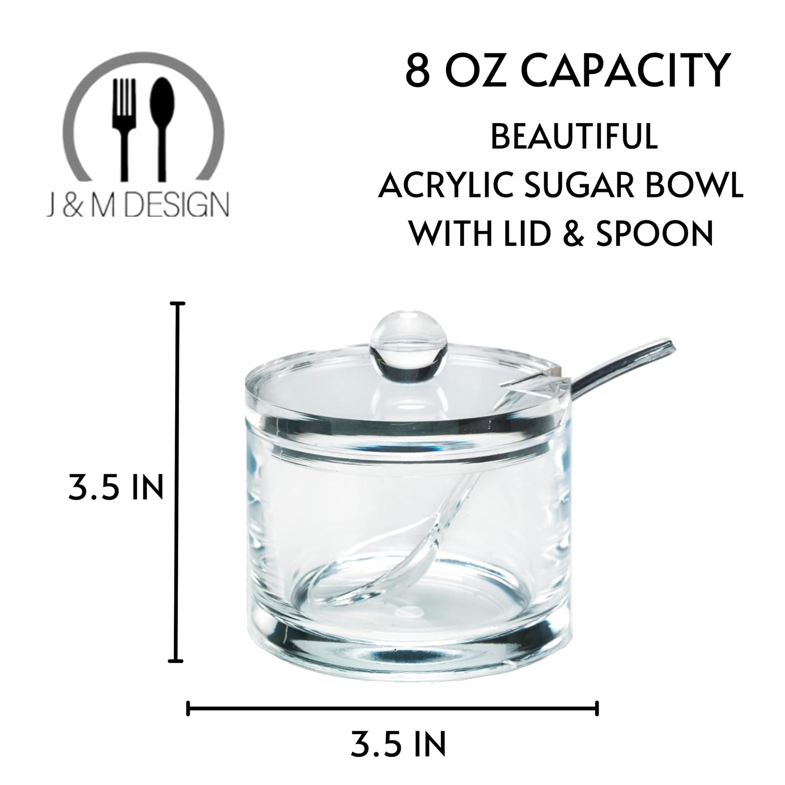 J&M DESIGN Azucarera acrílica 8 onzas, diseño claro para medir azúcar fácilmente.