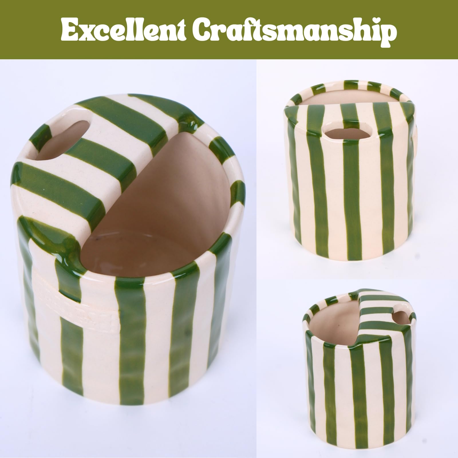 Taza JMCRATE con estrias verde y blanco, aporta estilo fresco a la mesa.