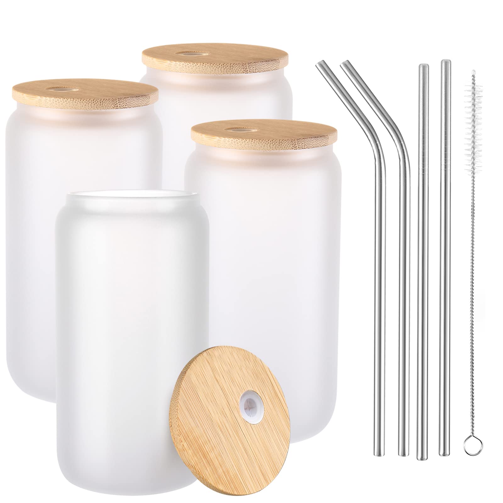 JMScape copa de vidrio esmerilado 16oz, set de 4, ideal para personalizar bebidas