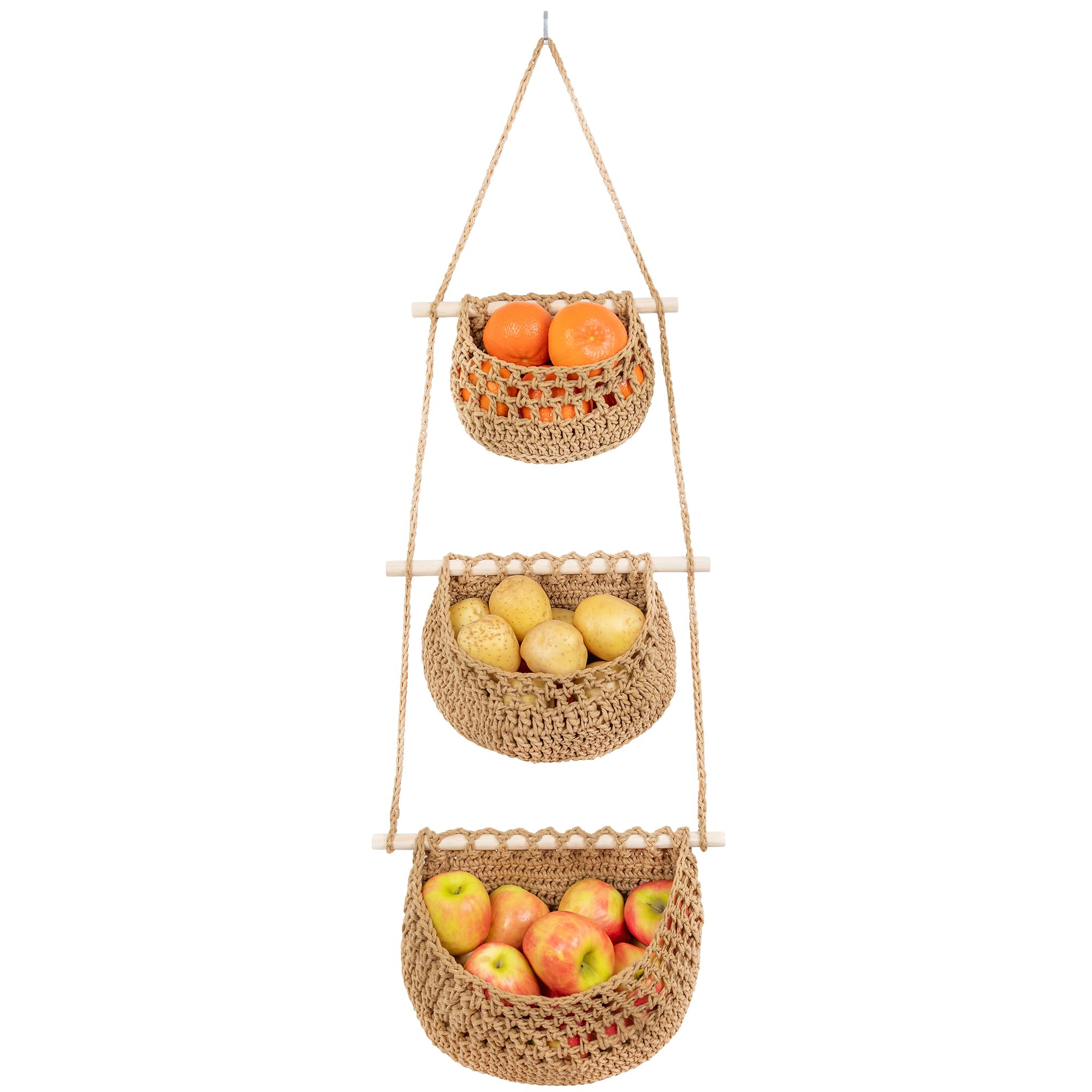 JMZ E Home cesta-frutas-colgante-3-niveles para cocina, optimiza espacio.