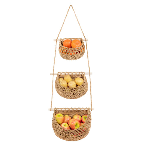 JMZ E Home cesta-frutas-colgante-3-niveles para cocina, optimiza espacio.
