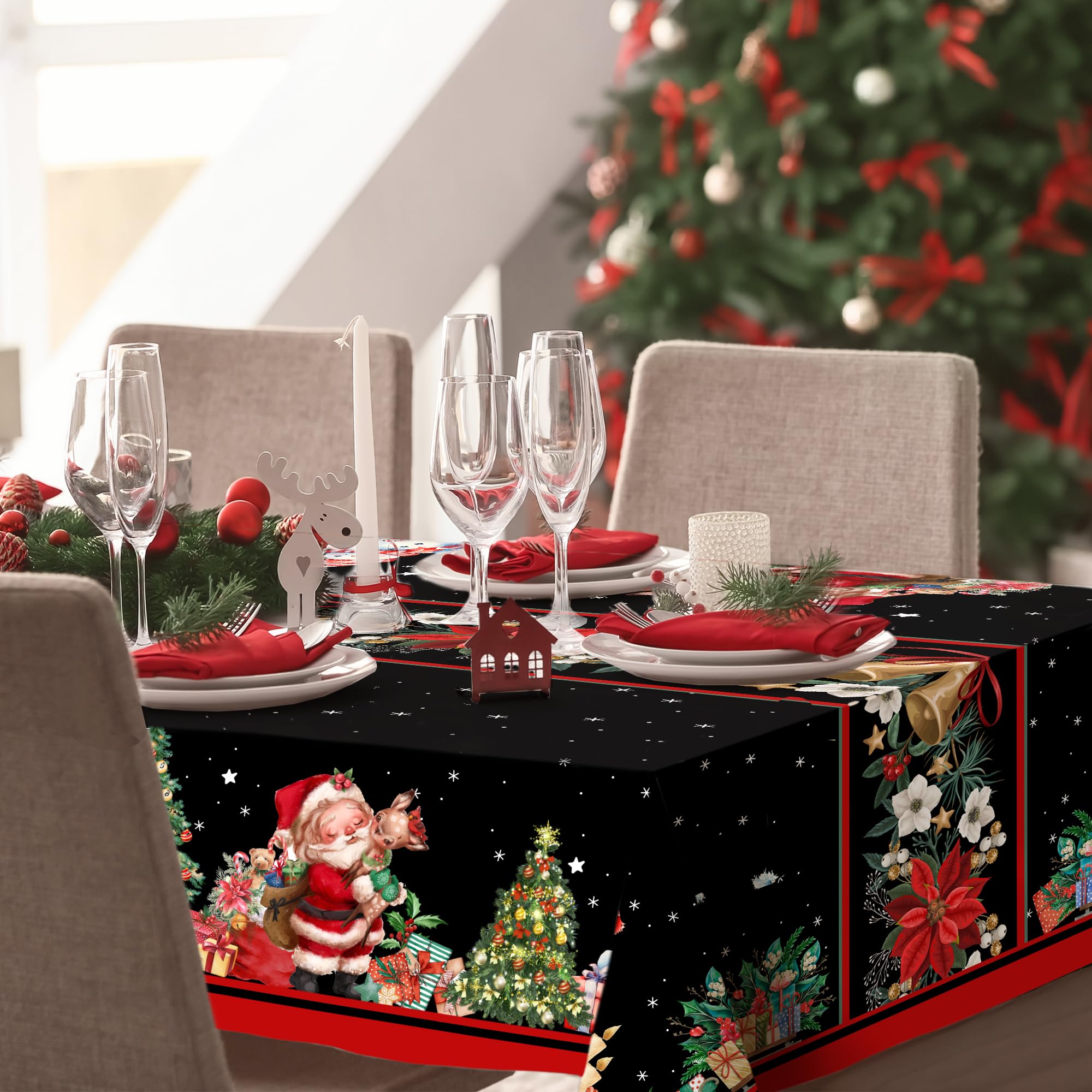 Mantel JNDJE Navidad textura poliester, duradero y fácil de limpiar.