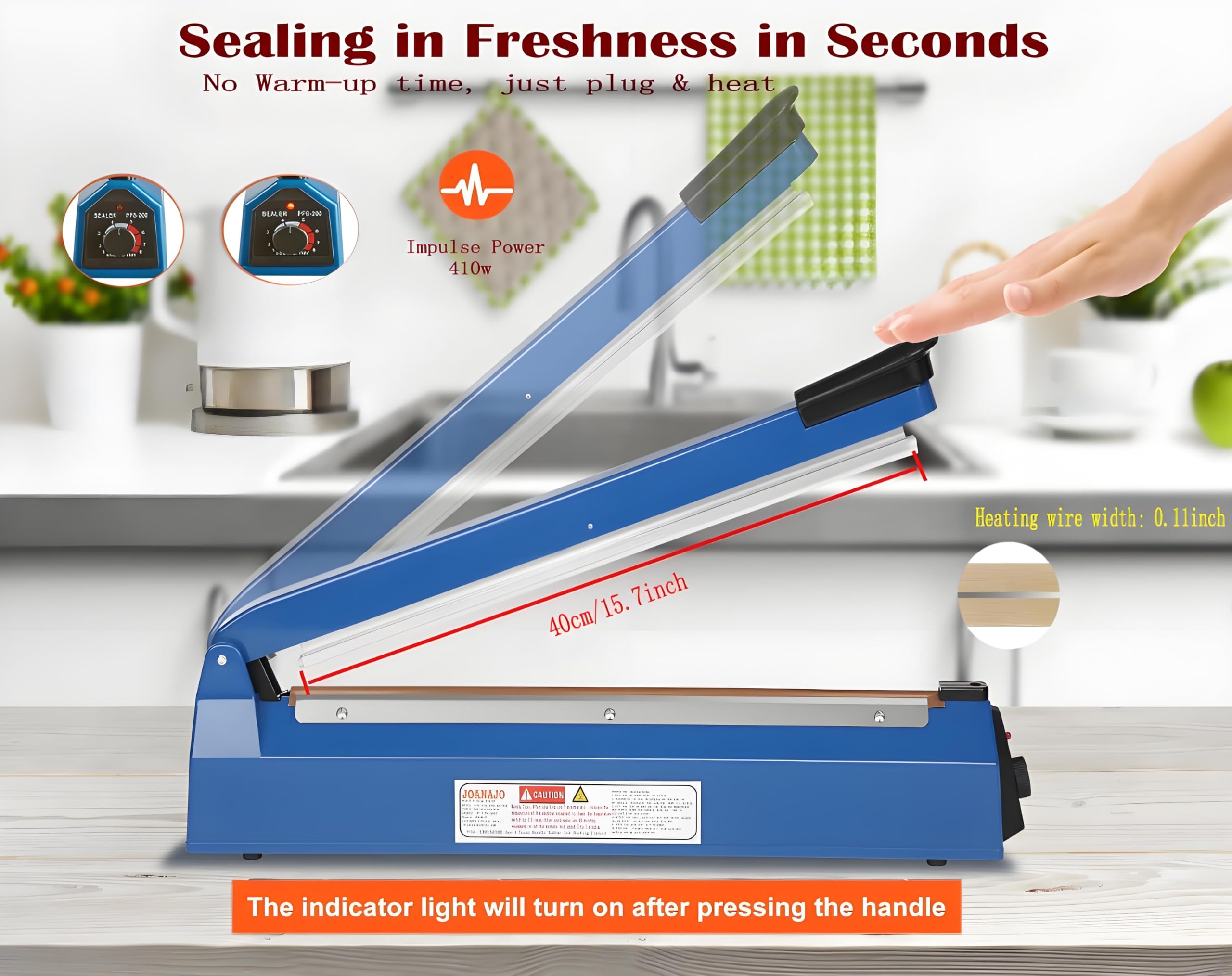 JOANAJO Impulse Sealer 16 pulgadas, sellado de bolsa plástica para alimentos frescos