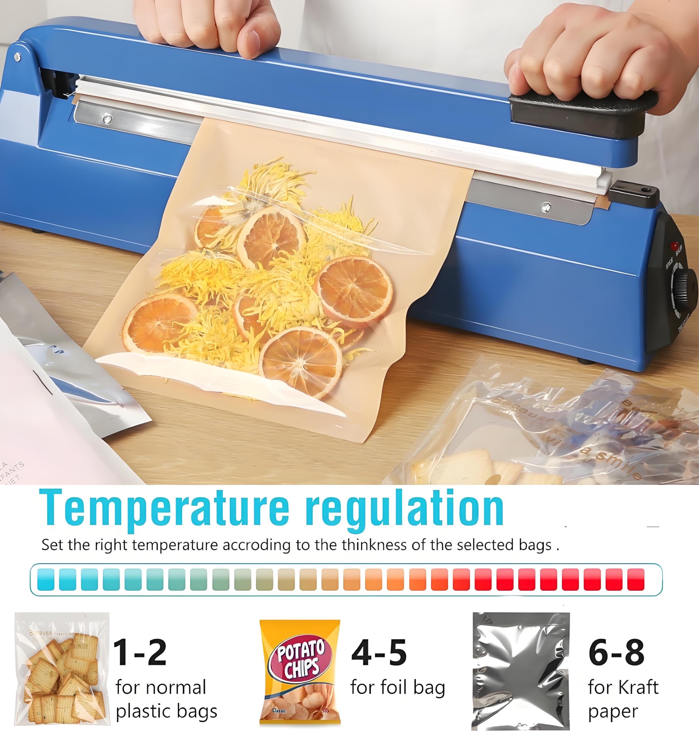 JOANAJO Impulse Sealer 16 pulgadas, interfaz con calor ajustable para diferentes grosores