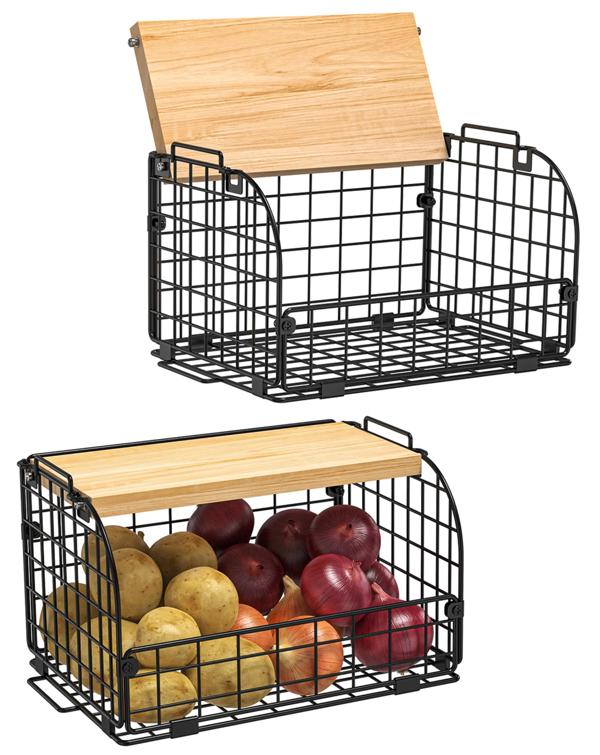 Cesta de alambre con tapa abatible de Joben Oligey para ordenar la cocina