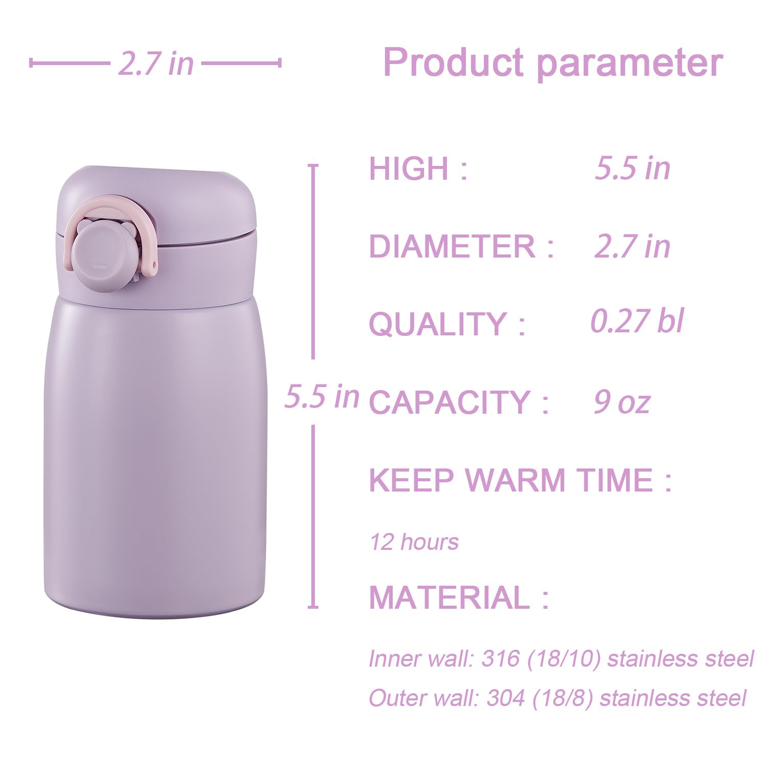 Jocoiot botella mini 9onzas tapa flip facilita beber con una sola mano