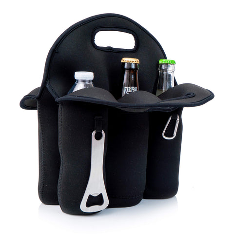Joe Bottle porta seis cervezas: transporte cómodo para reuniones al aire libre.