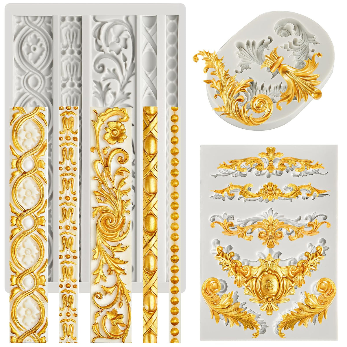 JOERSH moldes barroco-scroll-borde para fondant con acabado elegante