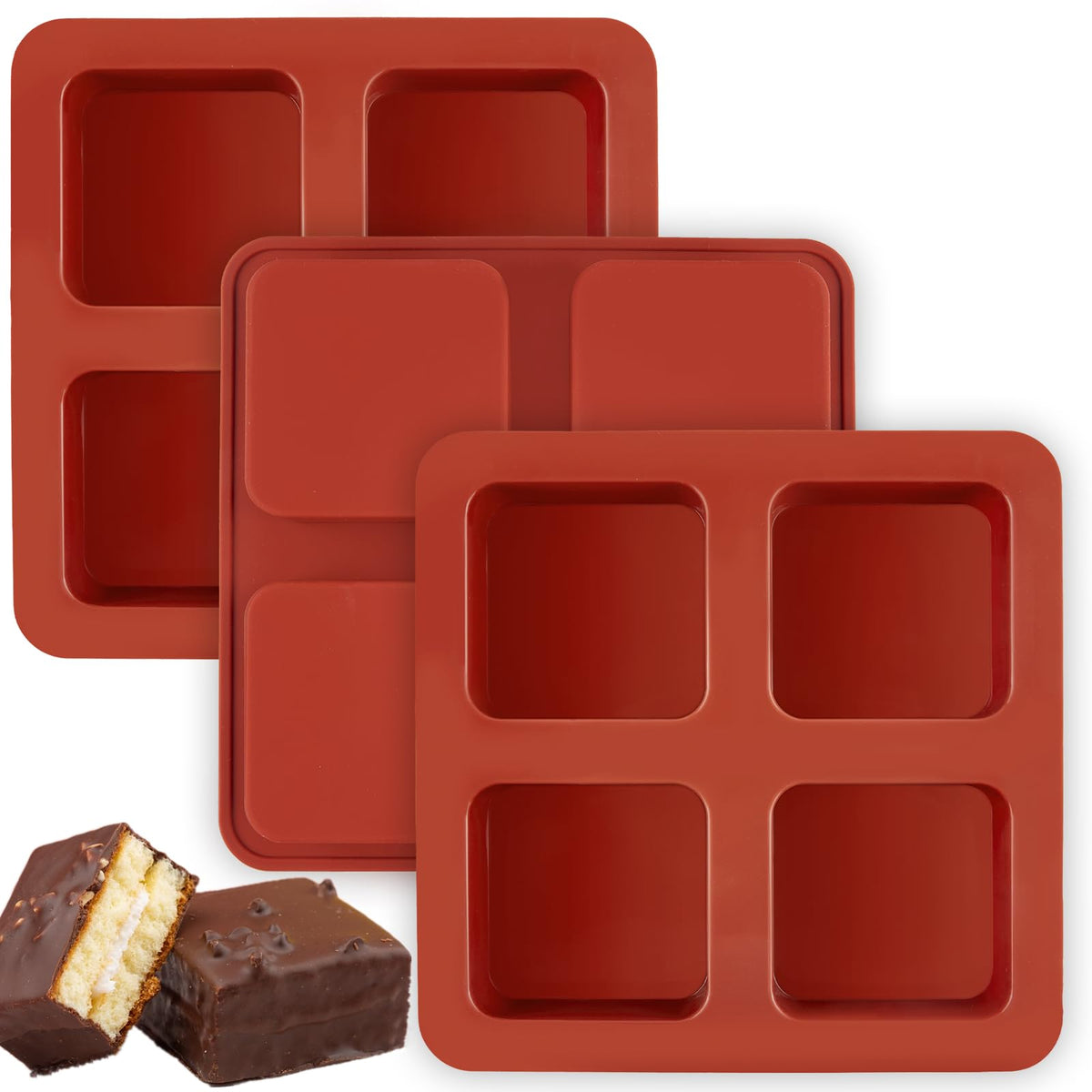 JOERSH moldes de silicona cuadrados 4 cavidades para repostería