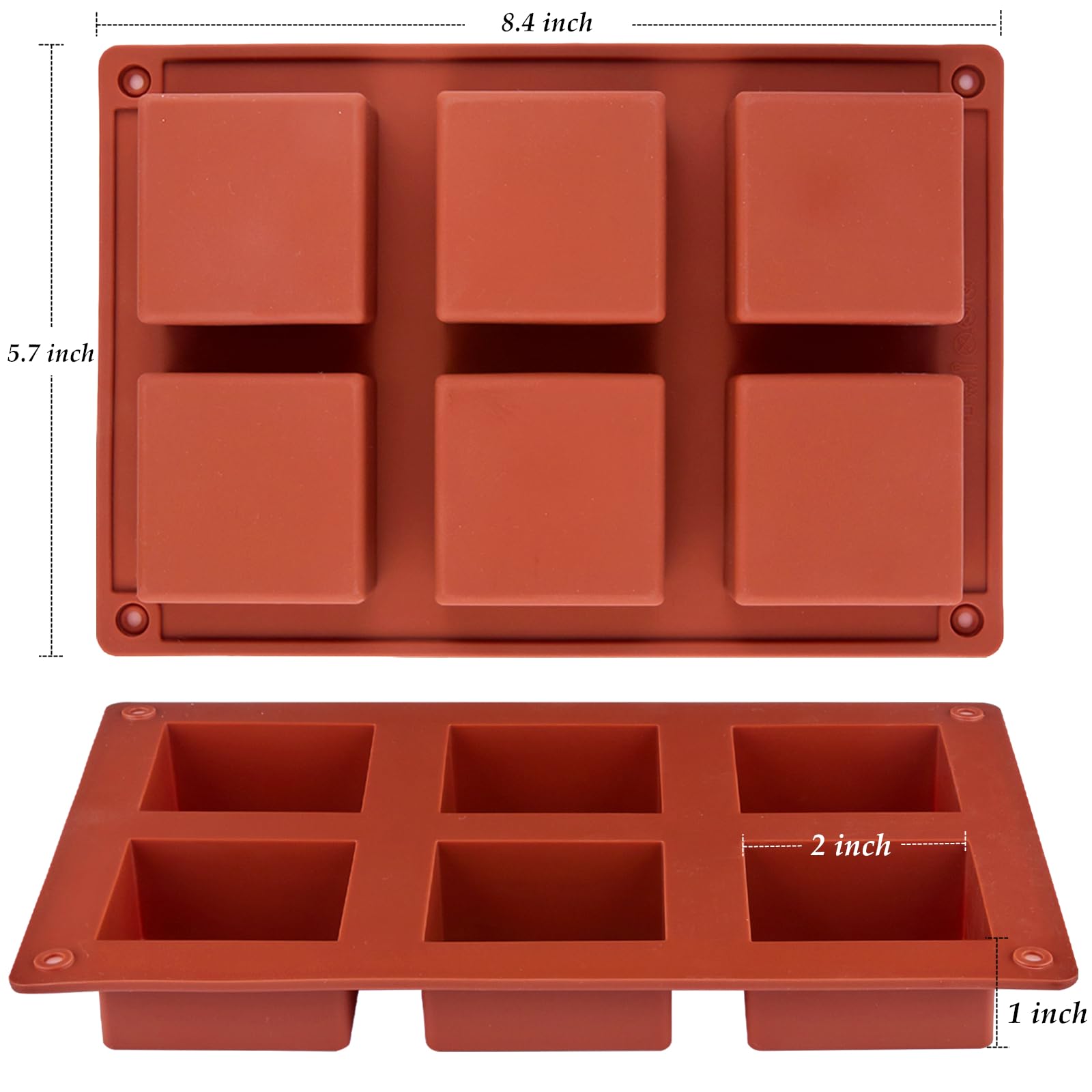 JOERSH molde cuadrado de silicona, 6 cavidades, ideal para porciones de postres
