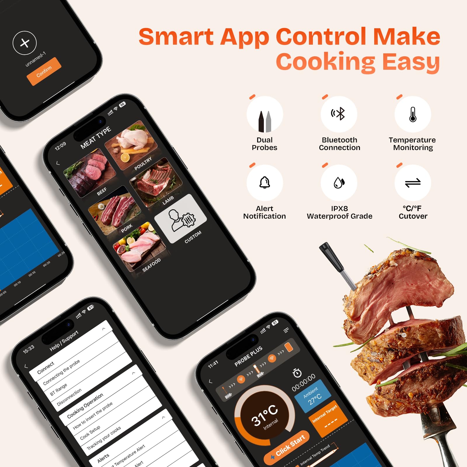 Joeuao control por bluetooth para monitorear cocción desde cualquier lugar.