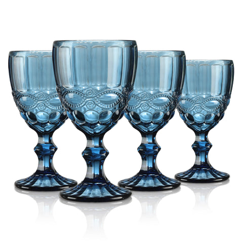 Copas de vino Joeyan azul con relieve embossado, añade elegancia a cualquier mesa.
