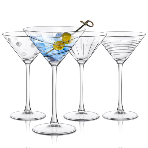 Joeyan martini de cristal con puntos y rayas, ideal para identificar copas en fiestas.