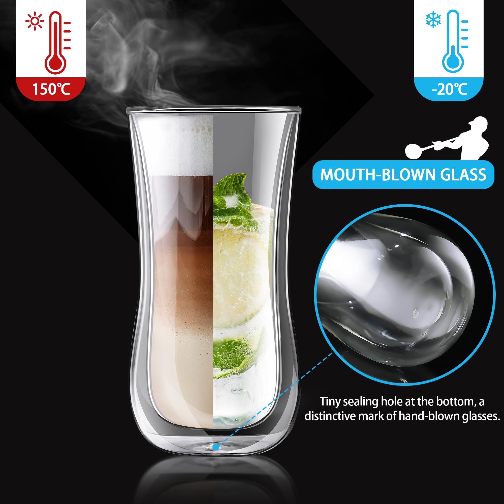 Vaso con resistencia térmica de borosilicato, apto para bebidas calientes y frías