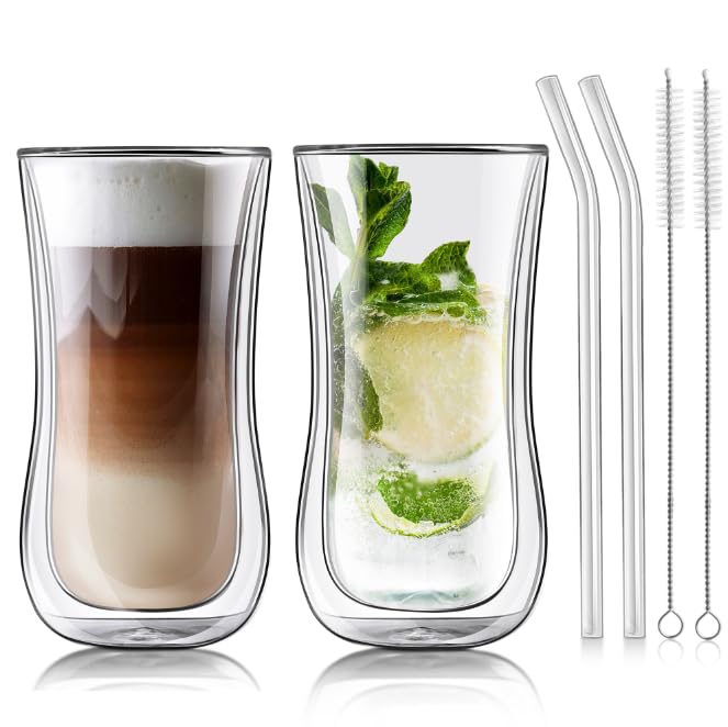 Vaso Joeyan de doble pared, conjunto de dos, diseño estable para bebidas frías o calientes