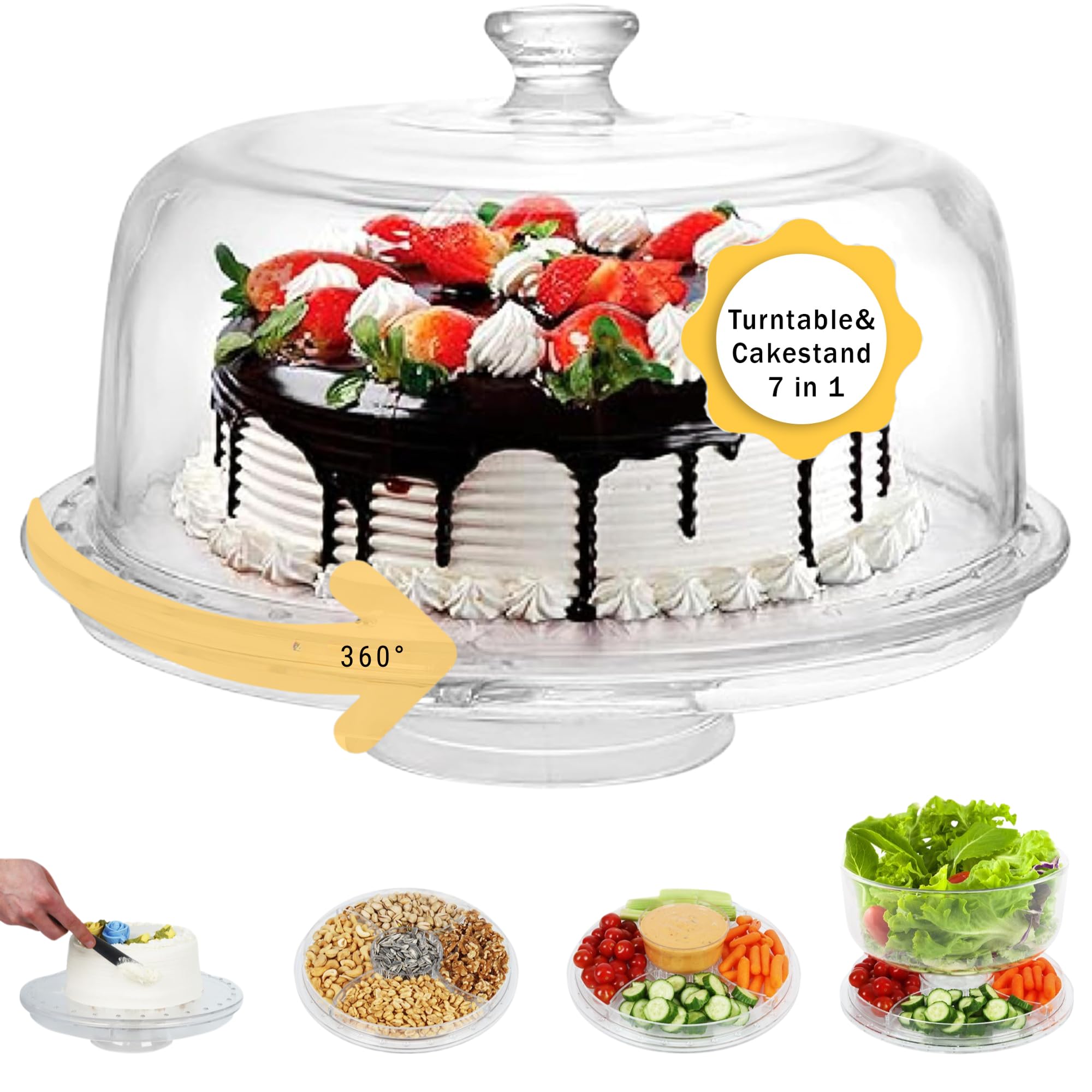 JOEY'Z plato rotatorio acrílico con tapa de 12 pulgadas, ideal para decorar y servir pasteles.