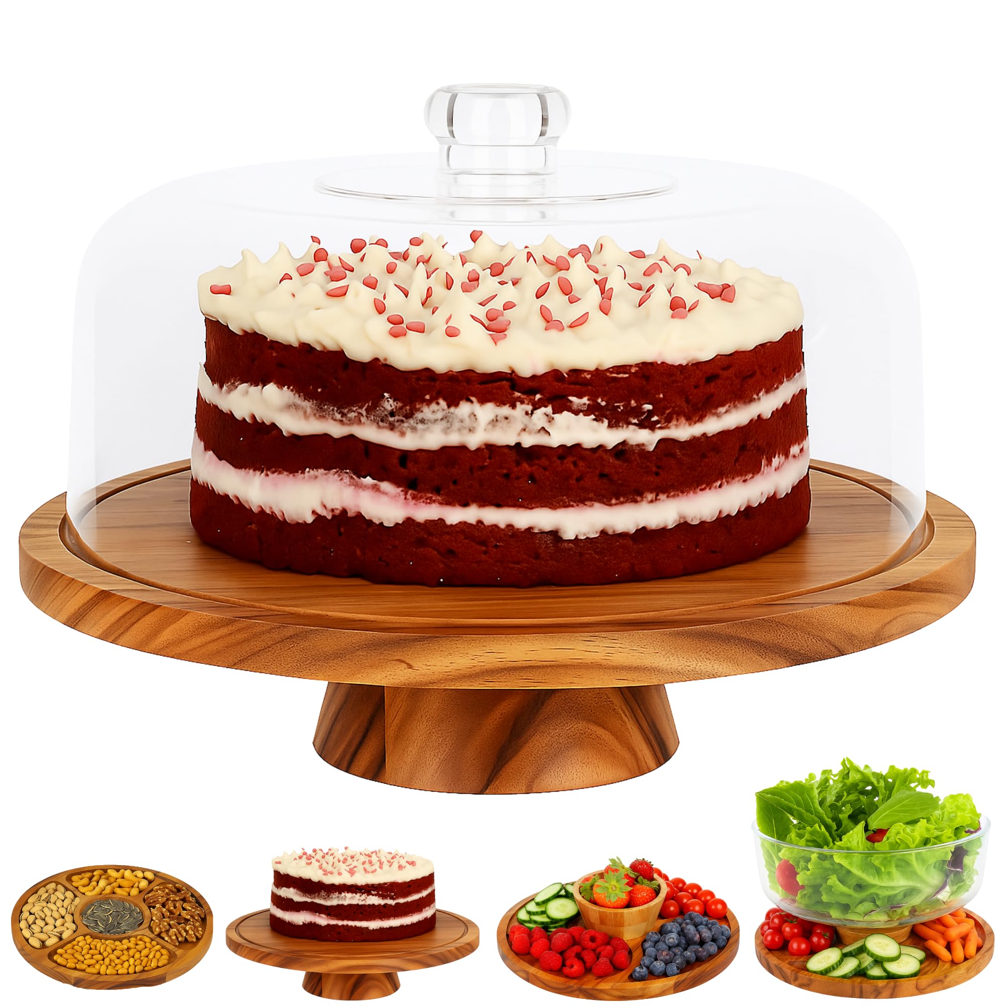 JOEY'Z porta-tortas de madera con tapa acrílica ideal para exhibir y proteger postres