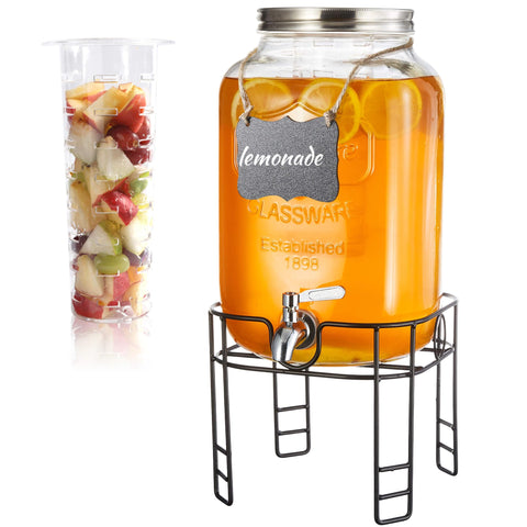 JOFUYU dispensador de vidrio 2 galones, ideal para bebidas frías en fiestas.
