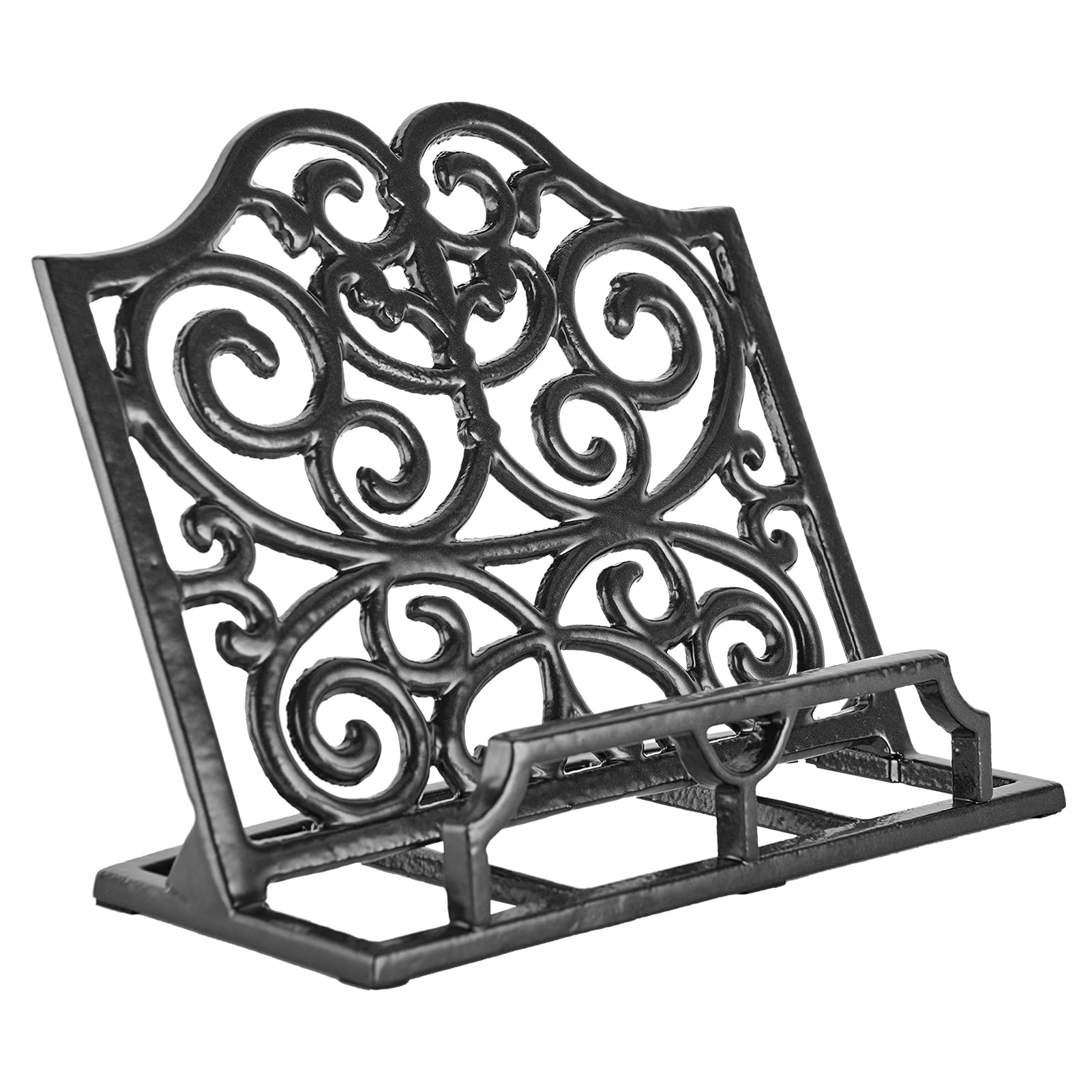 El soporte Jogreful para libro de cocina en hierro forjado mantiene las recetas a la vista.