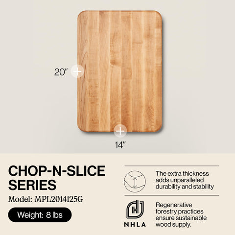 John Boos Chop-N-Slice con cantos redondeados para evitar golpes y deslizamientos.