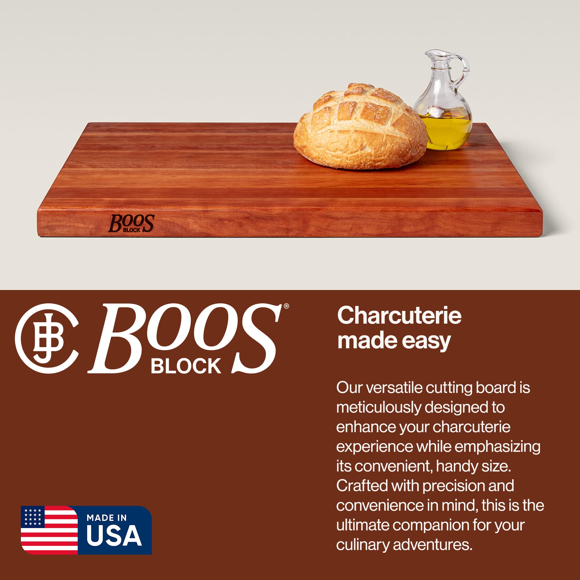 John Boos R-Board acabado con aceite natural realza la belleza de la madera.