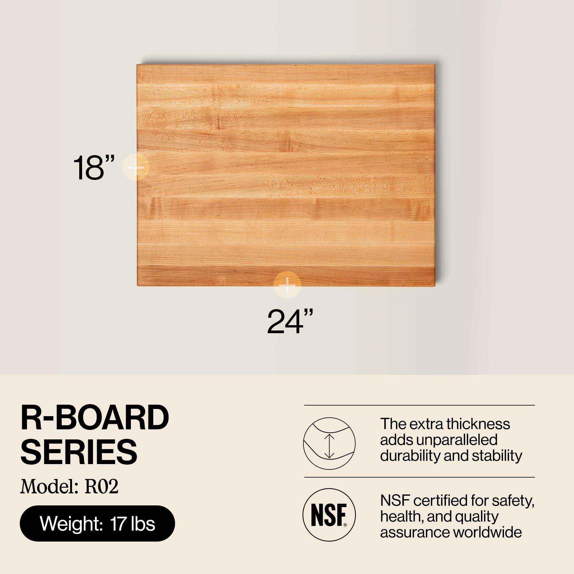 John Boos R-Board con dos caras reversibles para diferentes alimentos.
