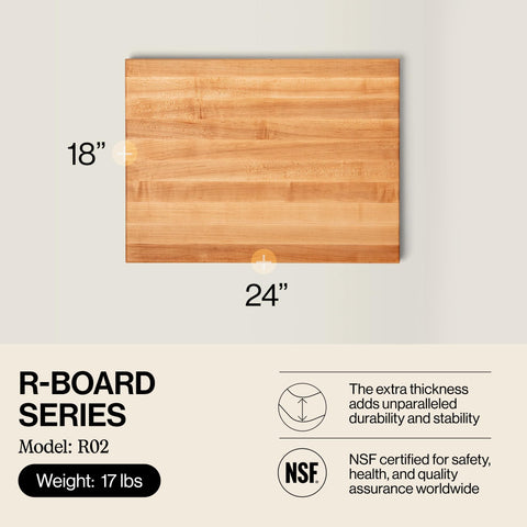 John Boos R-Board con dos caras reversibles para diferentes alimentos.