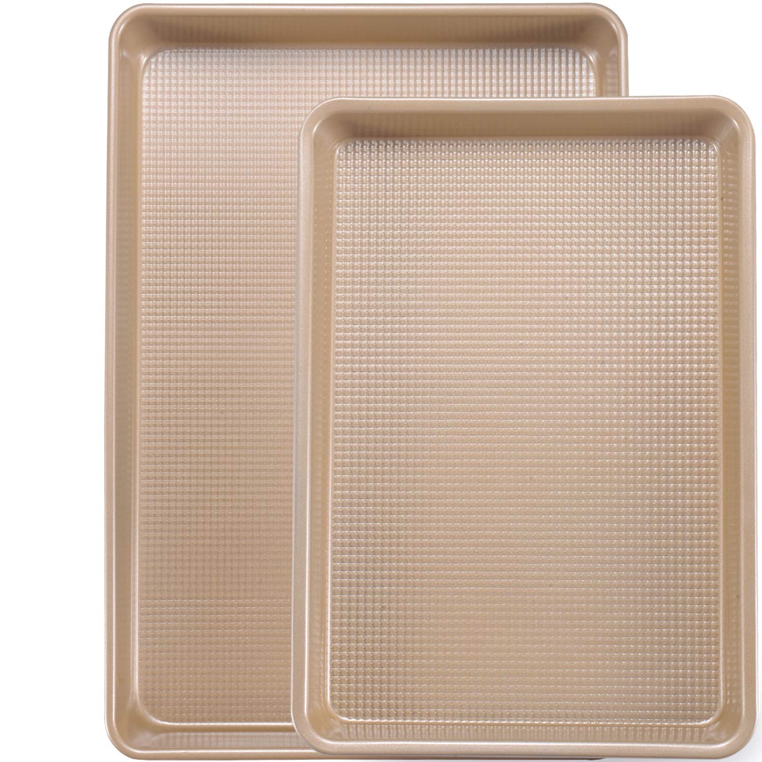 Bandeja JOHO BAKING dorada 9x13 con textura diamante para hornear uniforme.