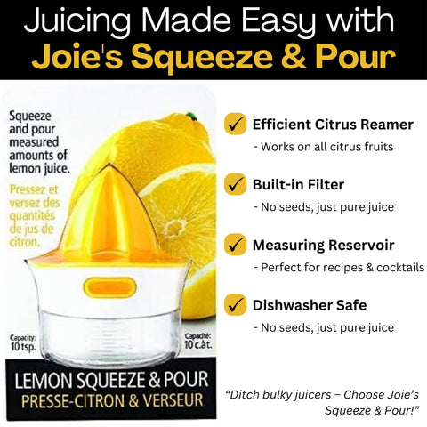 Joie exprimidor-reamer amarillo filtra semillas para un jugo limpio.