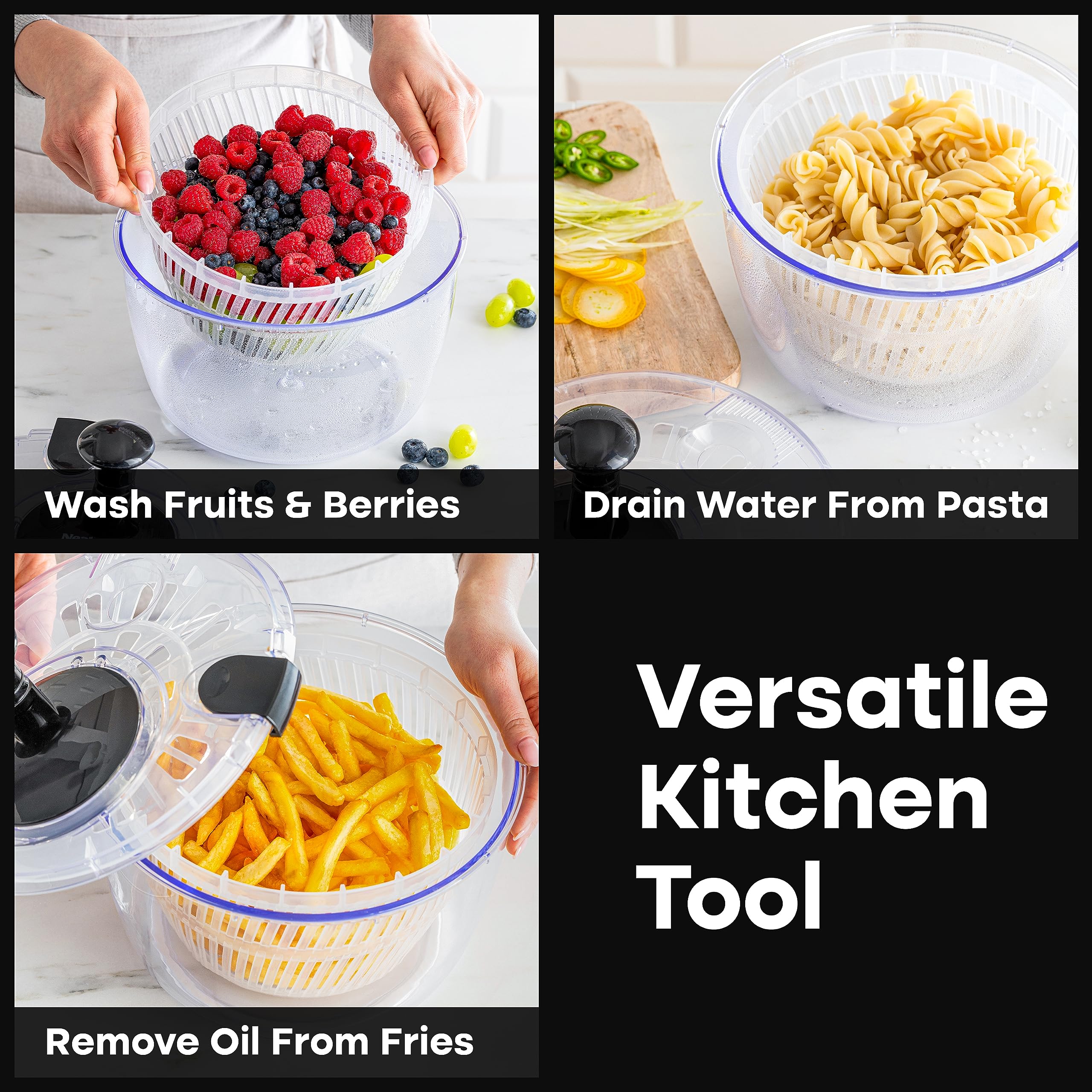 Joined centrifuga-ensaladas lavado-frutas-pasta: lava frutas y seca pasta para mejor adherencia de salsas.