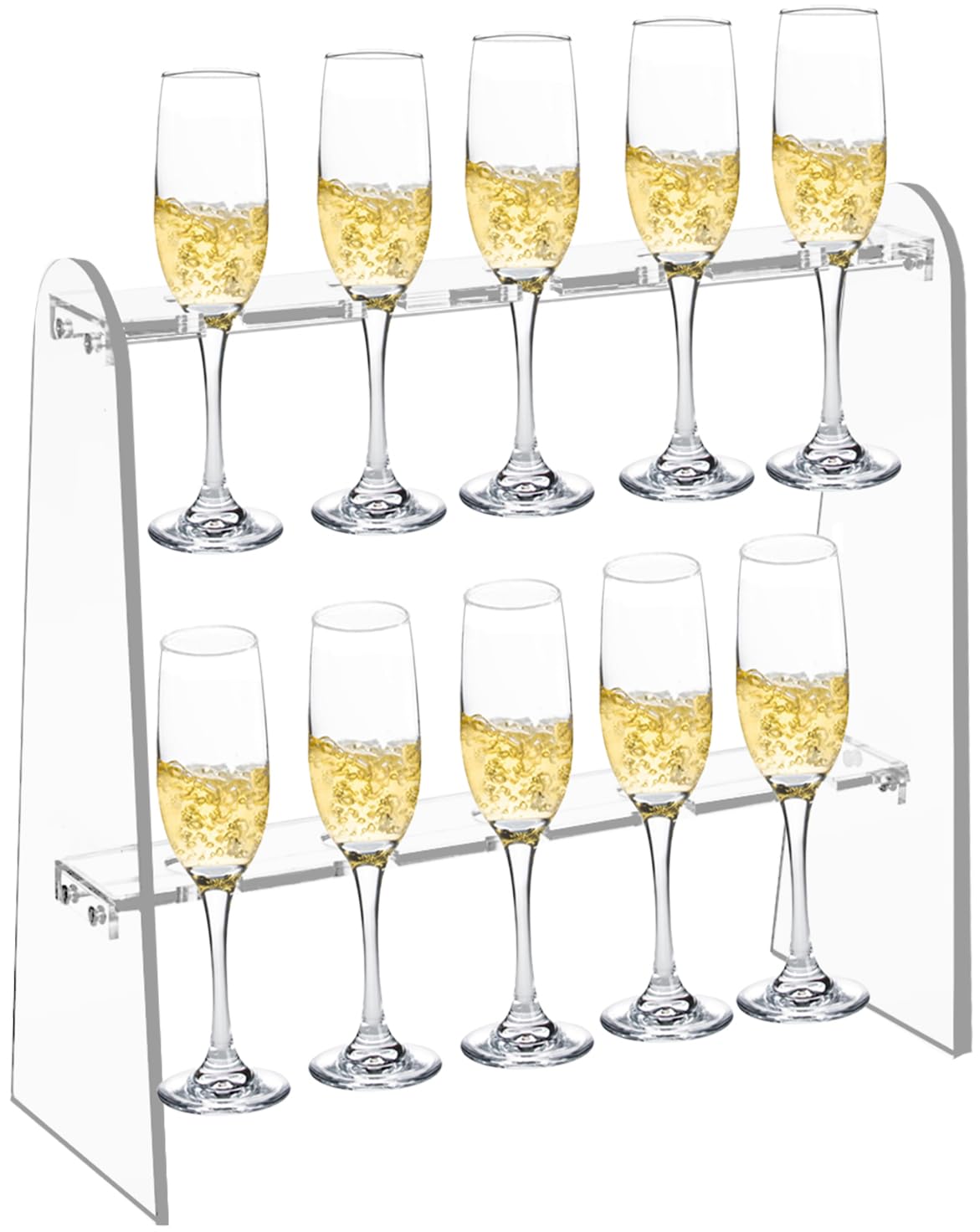 Joioda soporte champán pared 2 niveles en acrílico, exhibe copas con elegancia para fiestas.