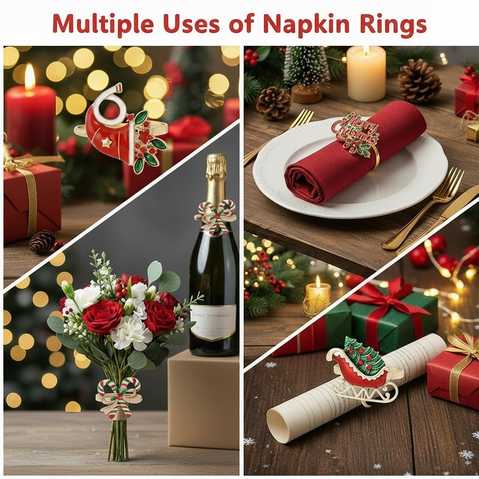 Joiverie: diseño navideño variado en los anillos para servilletas, opción 02.