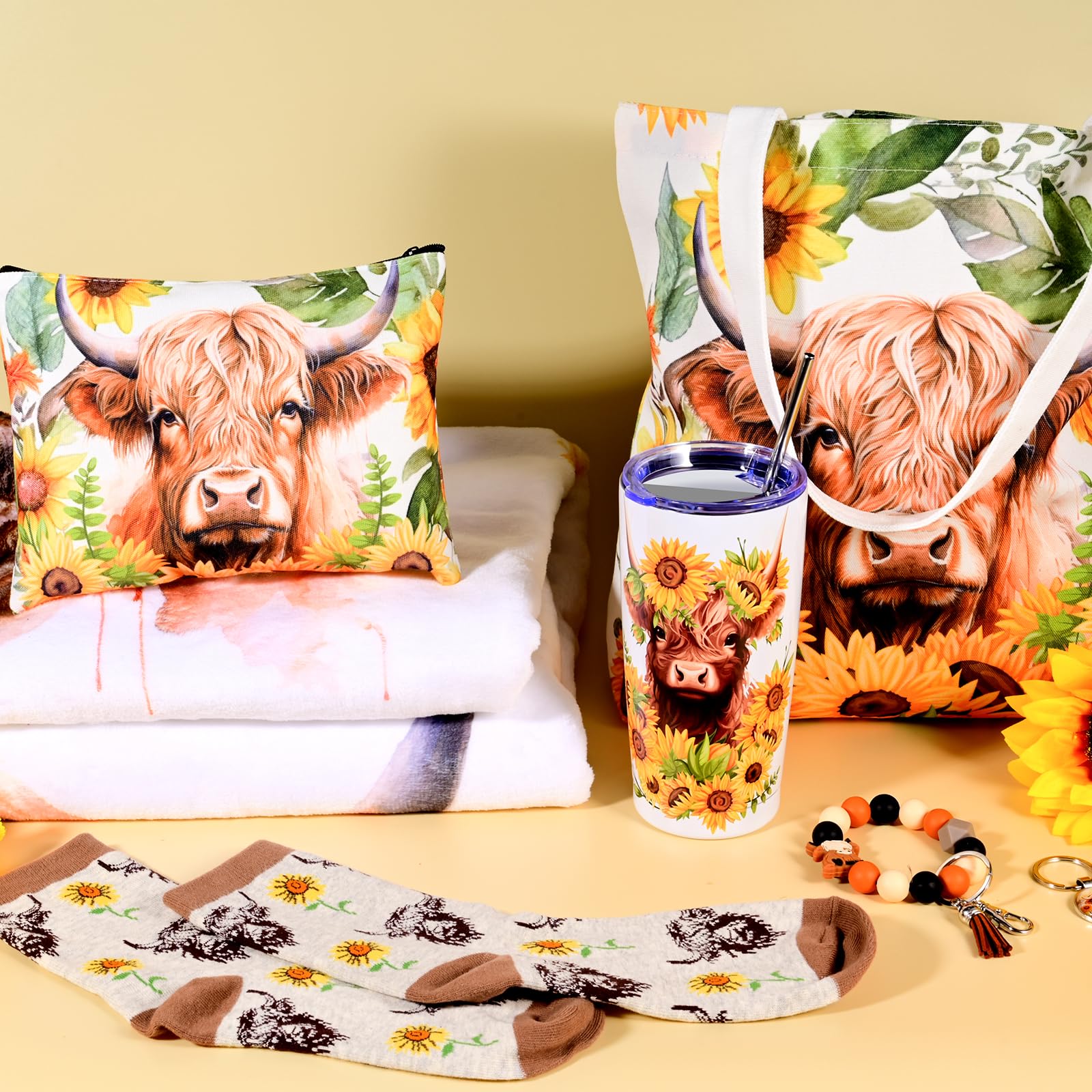 Neceser de lona para guardar artículos pequeños con estilo de vaca de las tierras altas de JolliKids.